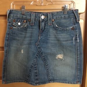 True religion lightly distressed jean skirt